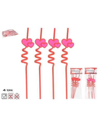 SET 4 CAÑITAS CORAZON 27X0,5 CM