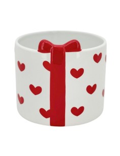 MACETERO CERÁMICA BLANCA CORAZONES ROJOS D.10H9