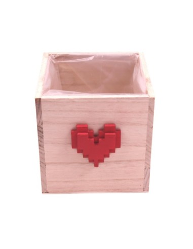 CAJA MADERA CUADRADA CORAZON 13.5X13.5 H12
