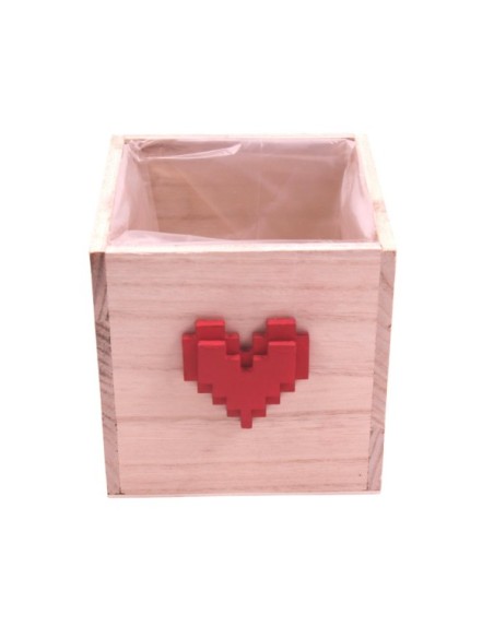 CAJA MADERA CUADRADA CORAZON 13.5X13.5 H12