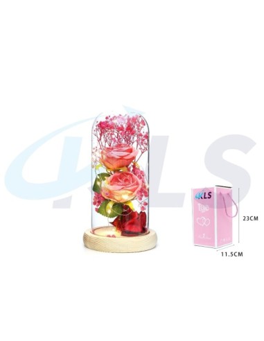 CUPULA LED DOS ROSAS ROSAS FLOR SECA 23CM