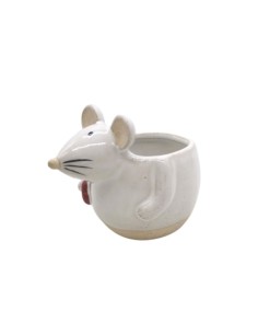 MACETERO CERAMICA BLANCO  RATON CORAZÓN 11.5X8.5 H9.5