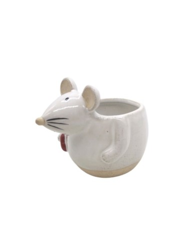 MACETERO CERAMICA BLANCO  RATON CORAZÓN 11.5X8.5 H9.5