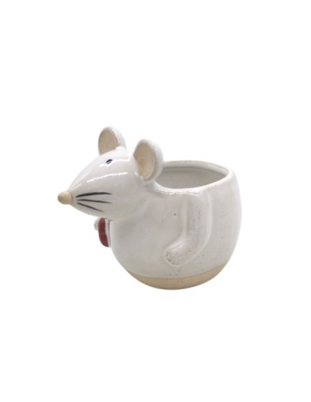 MACETERO CERAMICA BLANCO  RATON CORAZÓN 11.5X8.5 H9.5