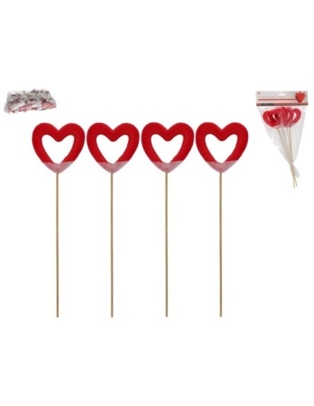SET 4 STICKS CORAZONES ROJOS 28X7.5X1.7 CM