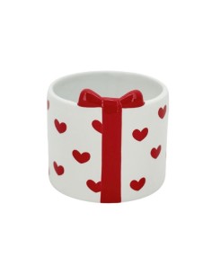MACETERO CERÁMICA BLANCA CORAZONES ROJOS D.7H7