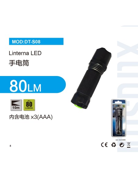 LINTERNA LED 80L PEQUEÑA NEGRA A PILAS