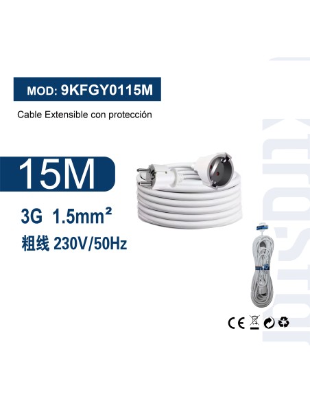 CABLE EXTENSIBLE BLANCO C/POROTC 3G1.5MM 15MTS