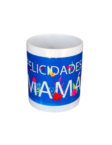 *TAZA AZUL "FELICIDADES MAMÁ"