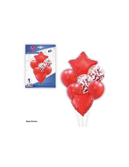SET GLOBOS CORAZON Y ESTRELLA ROJO PQ.12 C/240U