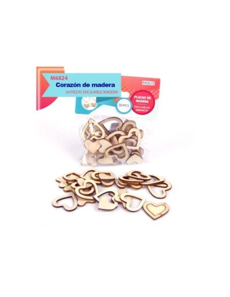 PLACAS DE MADERA CORAZON 30PCS