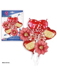 SET GLOBOS CORAZONES TE AMO CON FLORES PQ.12C/120U