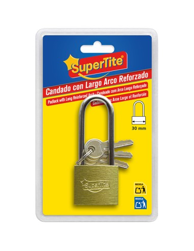 CANDADO 1X30MM ARCO LARGO REFORZADO