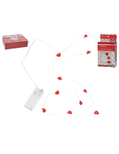 GUIRNALDA CORAZONES 10 LEDS LUZ CALIDA 1.2 METROS