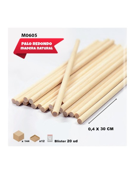 PALO REDONDO DE MADERA 4MMX30CM