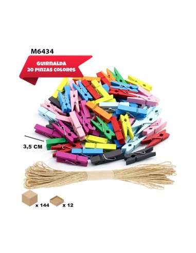 GUIRNALDA PINZAS DE COLORES 3.5CM 20PCS + 3M DE C