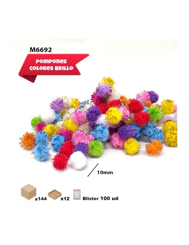 POMPONES BRILLANTE SDE COLORES 10MM 100PCS
