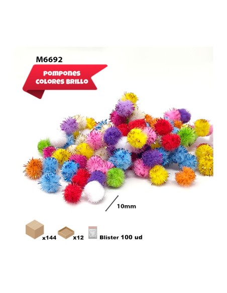POMPONES BRILLANTE SDE COLORES 10MM 100PCS