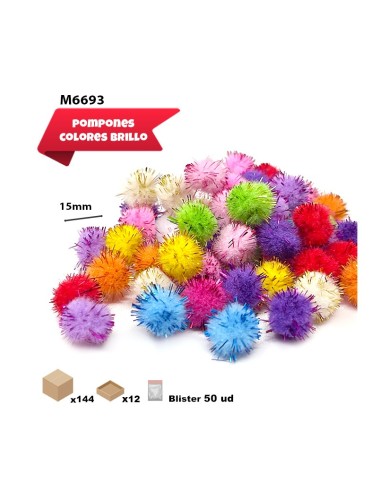 POMPONES BRILLANTES DE COLORES 15MM 50PCS
