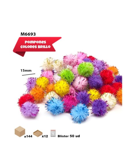 POMPONES BRILLANTES DE COLORES 15MM 50PCS