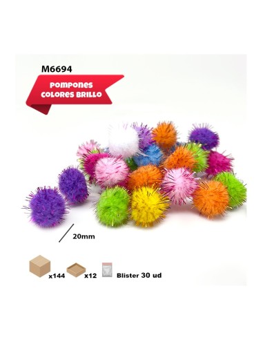 POMPONES BRILLANTES DE COLORES 20MM 30PCS