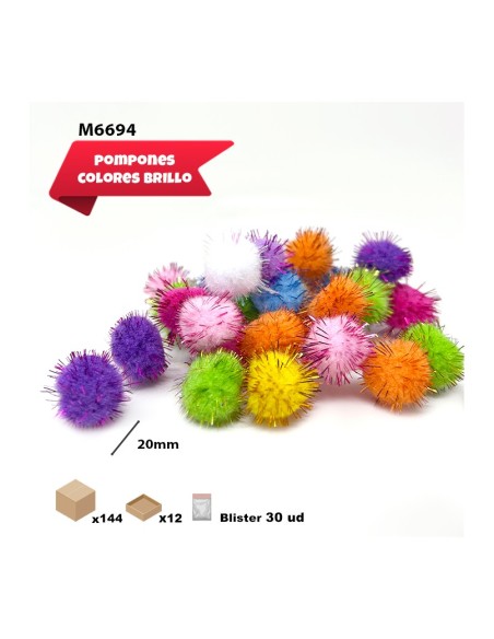 POMPONES BRILLANTES DE COLORES 20MM 30PCS