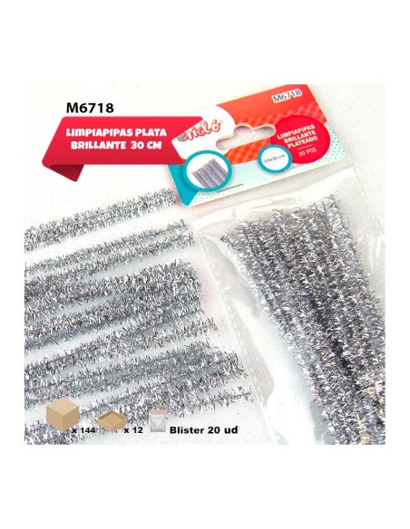 LIMPIAPIPAS BRILLANTE PLATEADO 0.6 X 30CM 20PCS