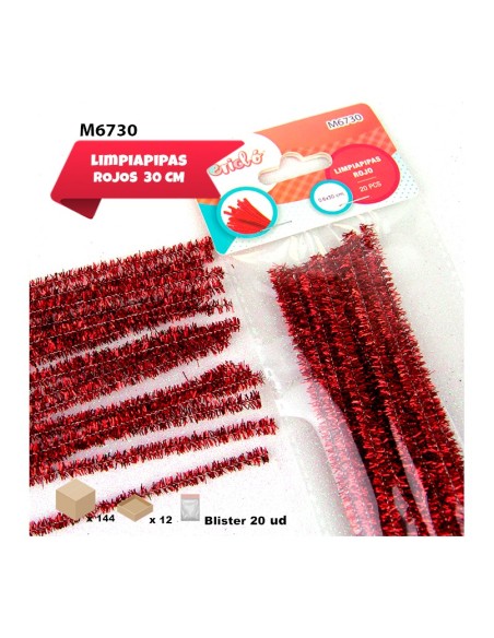LIMPIAPIPAS BRILLANTE ROJO 0.6 X 30CM 20PCS