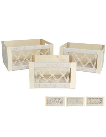 SET 3 CAJAS MADERA NATURAL 32X24X16CM 3S
