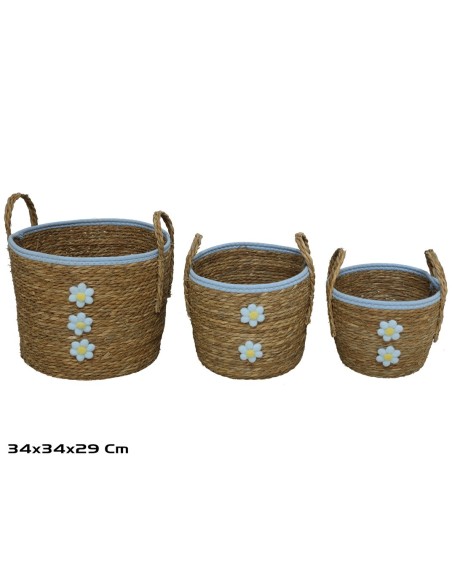 CESTA C/ASAS X3 FLOR AZUL 34X34X29CM