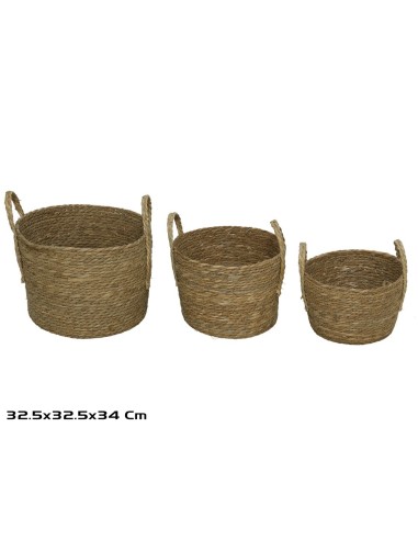 SET 3 CESTAS SEVILLA NATURA 32,5X5 X32,5X24,5/34CM