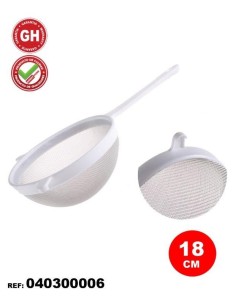 COLADOR PLASTICO BLANCO MALLA METALICA 18 CMS