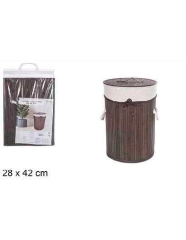 ROPERO BAMBU PLEGABLE REDODNO CON FORRO CAOBA 28x42CM