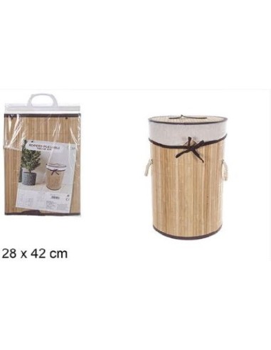 ROPERO BAMBU PLEGABLE REDONDO CON FORRO NATURAL 28x42CM