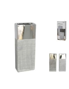 JARRÓN REA 12X7,5X29,5CM GRÉS ORO/PLA S