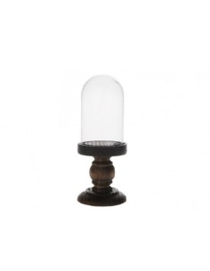 BELL WITH PEDESTAL GLASS / WOOD Ø12x28cm BROWN