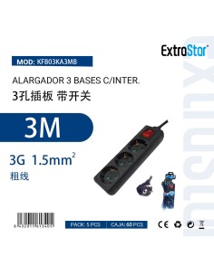 ALARGADOR 3 BASE C/INTRRU 3 MTS 3G1.5MM NEGRO CJ40