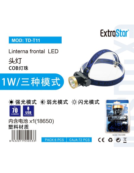 LINTERNA FRONTAL LED 70LUMENS 3MODES
