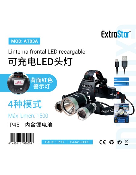 LINTERNA FRONTAL LED 1500LUMEN 4MODES