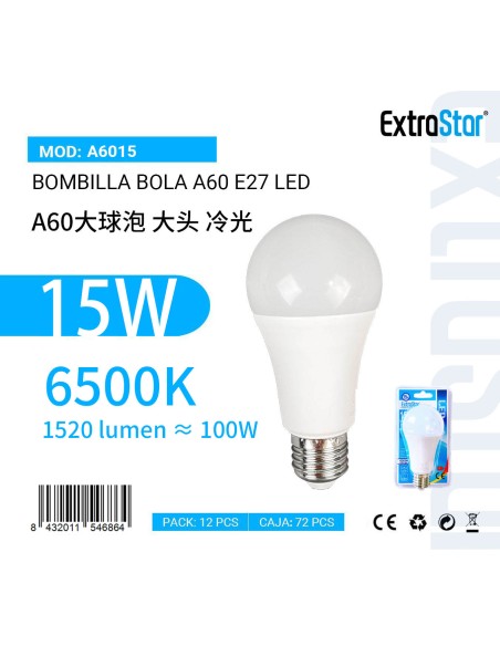BOMBILLA A60 LED 15W 6500K 1520LM