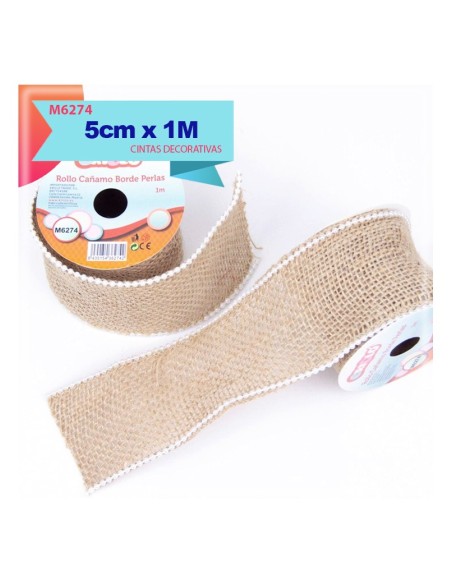 CINTA DE CAÑAMO CON BORDE DE PERLAS 1M