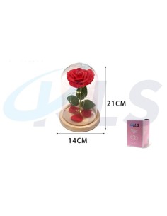 CÚPULA DE CRISTAL CON ROSA DECORATIVA-ROJO