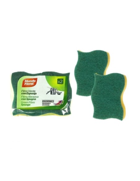 MUNDO FLORAL FIBRA VERDE + ESPONJA x2
