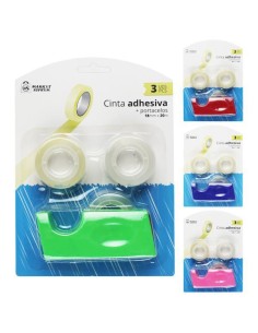 CINTA ADHESIVA 3 UDS COLORES STDS 18MMX20MT CON PORTACELOS