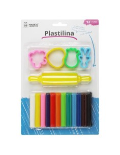 PLASTILINA 12 BARRITAS 4 MOLDES Y RODILLO 17,5X13,5CM