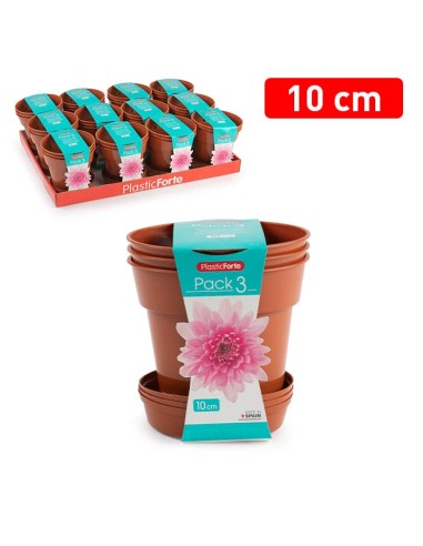 PACK 3 MACETAS GARDEN + PLATO 10 CM