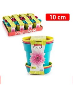 PACK 3 MACETAS GARDEN + PLATO 10 CM COLOR