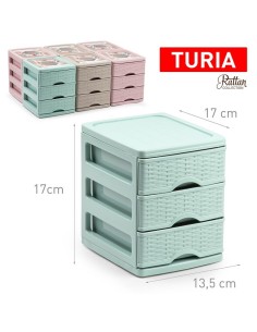 CAJONERA 13.5X17X17CM TURIA 3 CAJONES MIMBRE SURTIDO