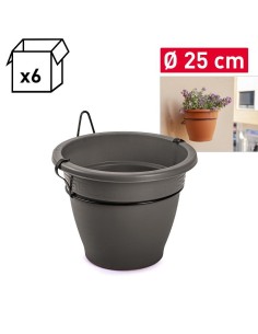 MACETA 25CM CON SOPORTE PARED ANTRACITA
