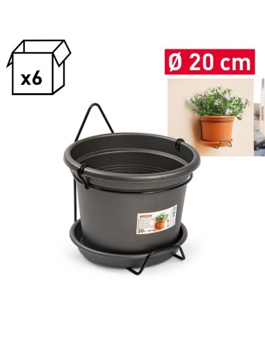 MACETA SPRING CON PLATO + SOPORTE 20 CM ANTRACITA
